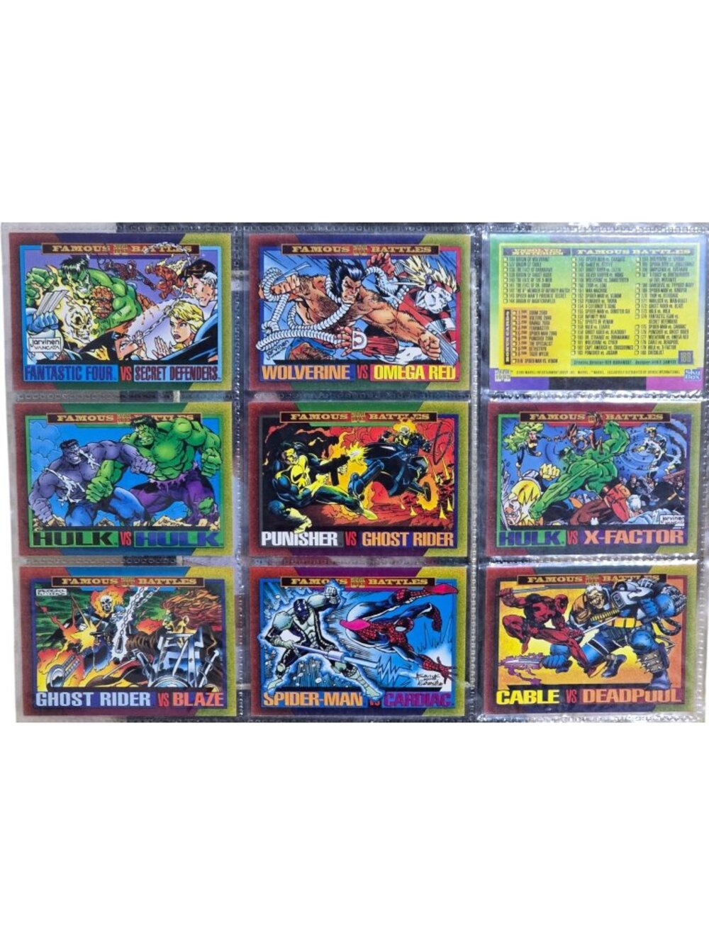 Marvel 1993 Famous Battles Cards Lot 9 Holofoil + Checklist Hero‎ vs Villain